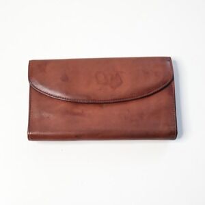 VTG Brown Top Grain Leather Snap Wallet Coin Purse Trifold Card Holder‎ SEE